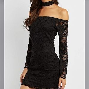 Lace long sleeve off the shoulder dress